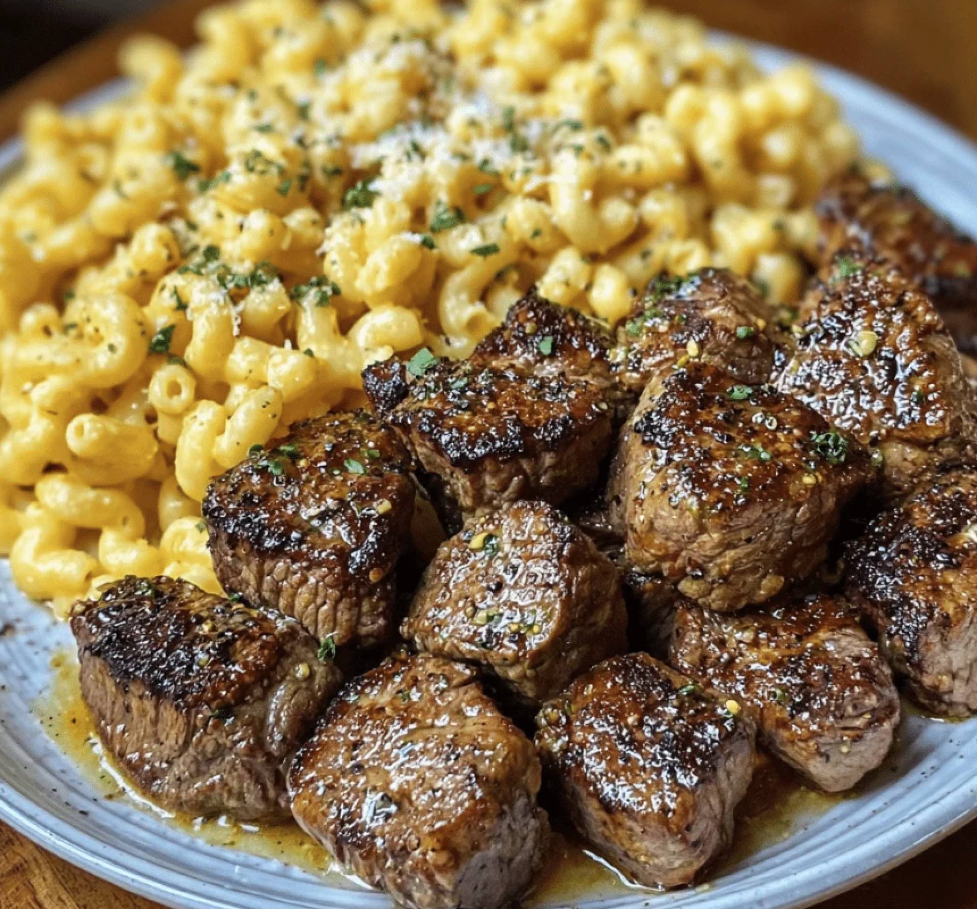 Garlic Butter Steak Mac & Cheese