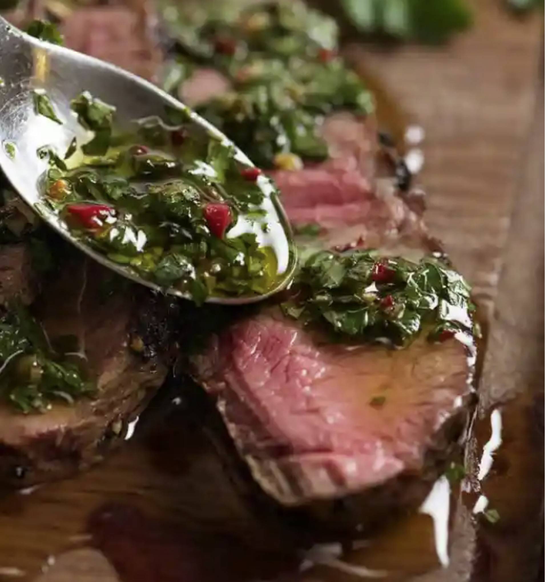 Chimichurri Steak with Brussel Sprouts and Garlic Cauliflower Mashed Potatoes